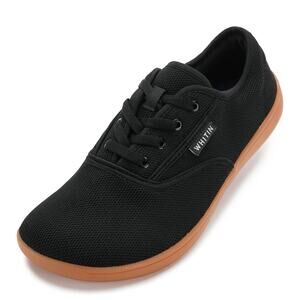 WHITIN Men's Wide Canvas Barefoot Sneakers Minimalist Footwear (Black - 10 Wide)